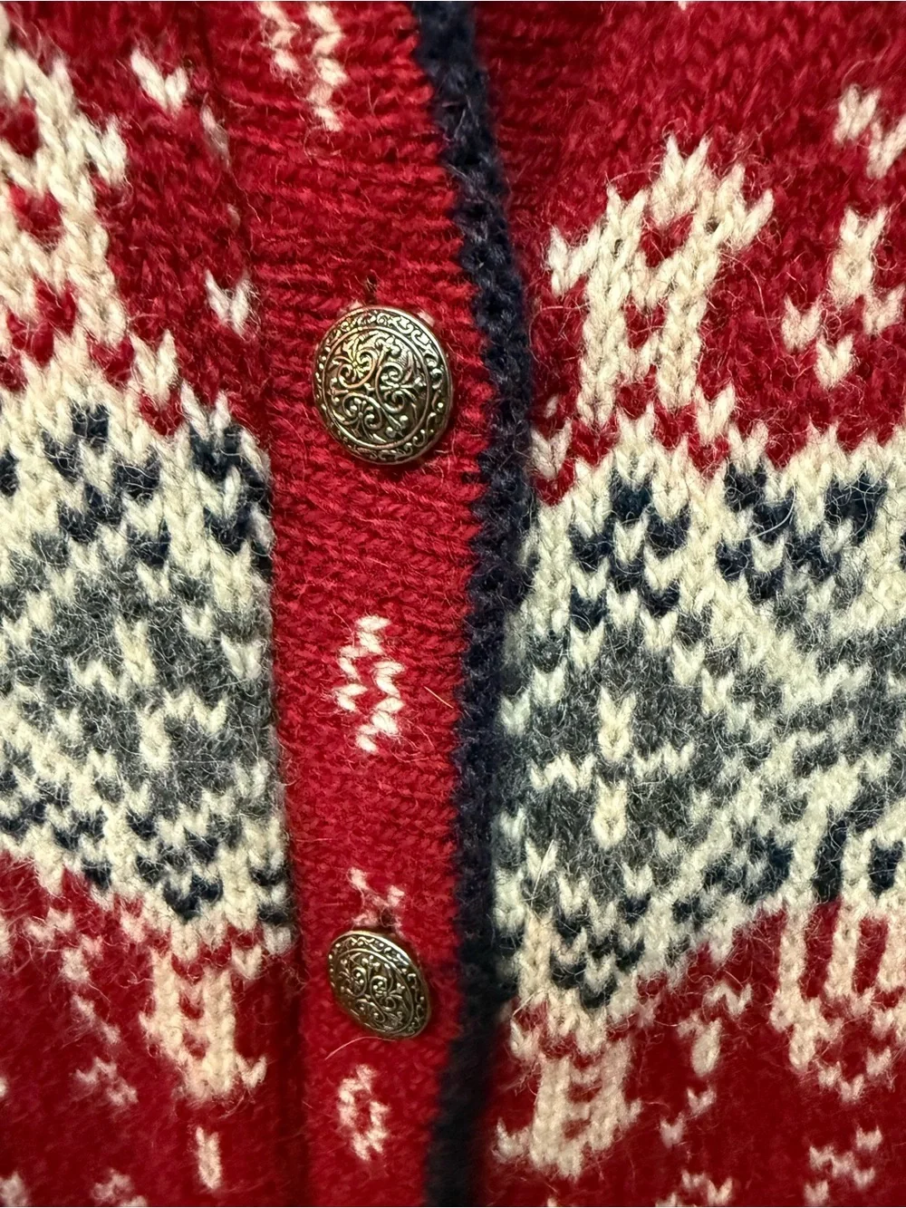 L.L. Bean Red, Navy and Cream Fair Isle Wool Vest